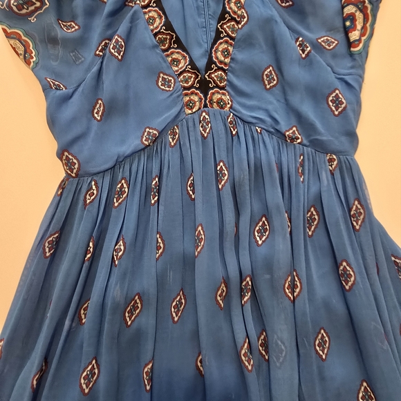 FARM Rio Anika Tiles Blue Maxi Dress Gown Long Sleeve V-Neck - Picture 6 of 14